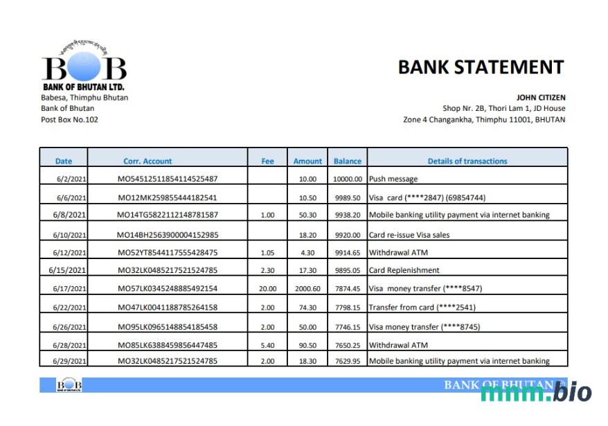 Szablon wyciągu bankowego Benin Ecobank w programie Word i PDF